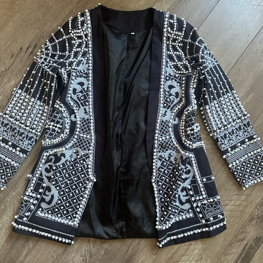Embellished Black and White Jumpsuit